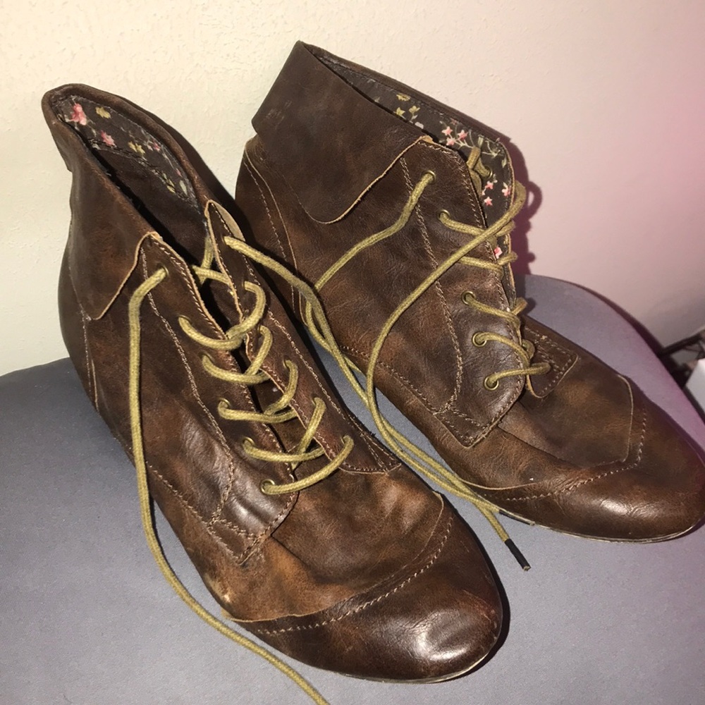 Brown leather booties